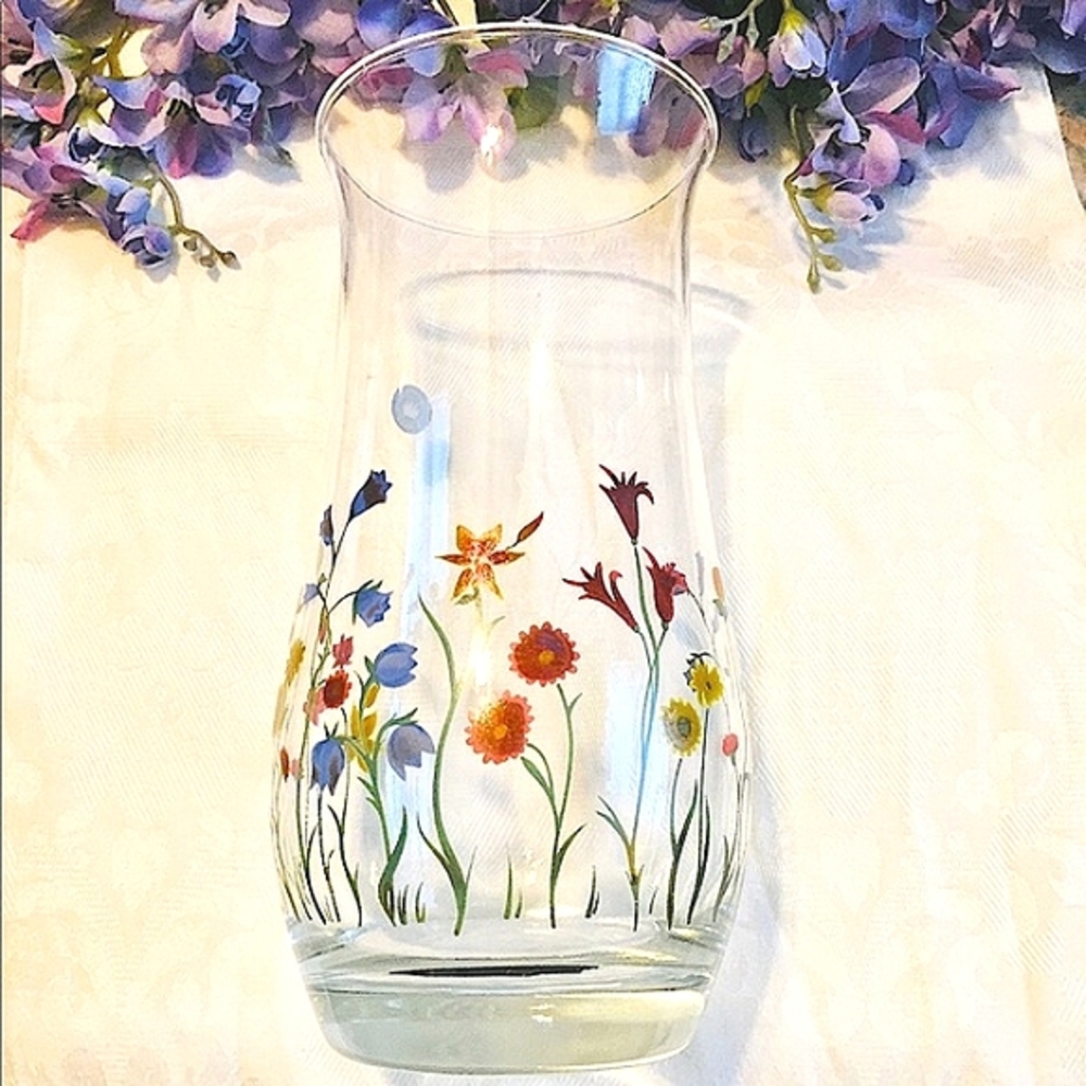 🌺Vintage Colony Hand Decorated Floral Glass Vase